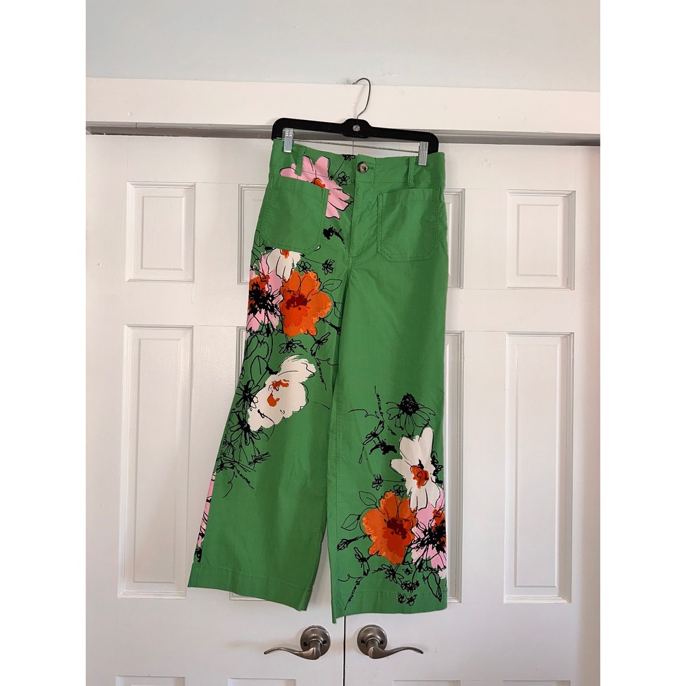Maeve Sonal Nathwani Colette Cropped Wide-Leg Floral Pants Green 29 - Picture 2 of 7